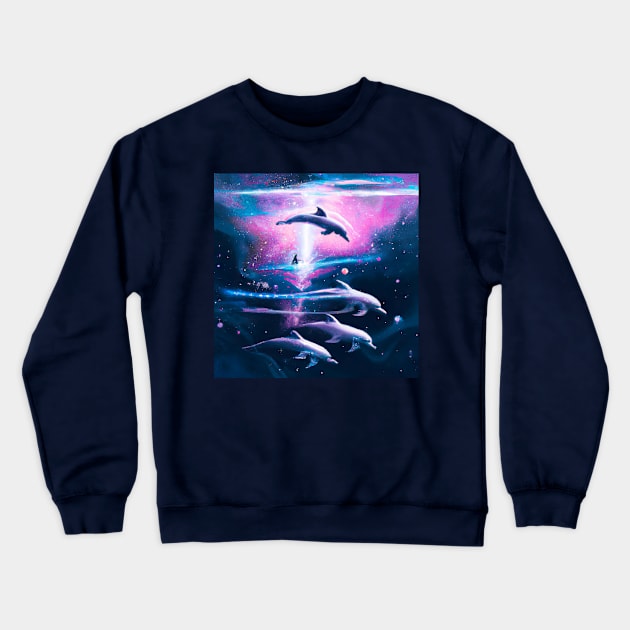 Pod of Cosmic Dolphins Crewneck Sweatshirt by AngelsWhisper